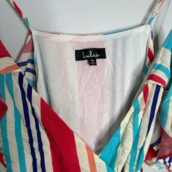 Lulu’s Women’s‎ Caliente Multi Striped Off-the-Shoulder Wrap Dress Size M NWT - Picture 4 of 10